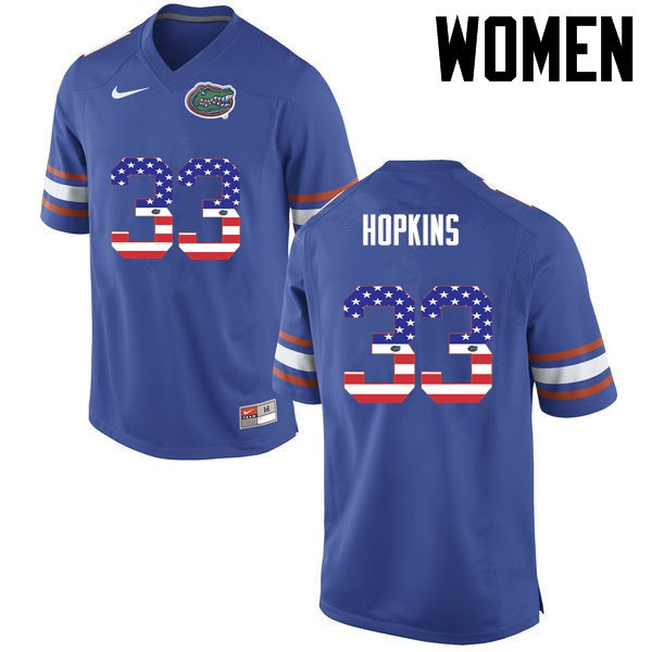 Florida Gators Women #33 Tyriek Hopkins College Football Jersey USA Flag Fashion Blue
